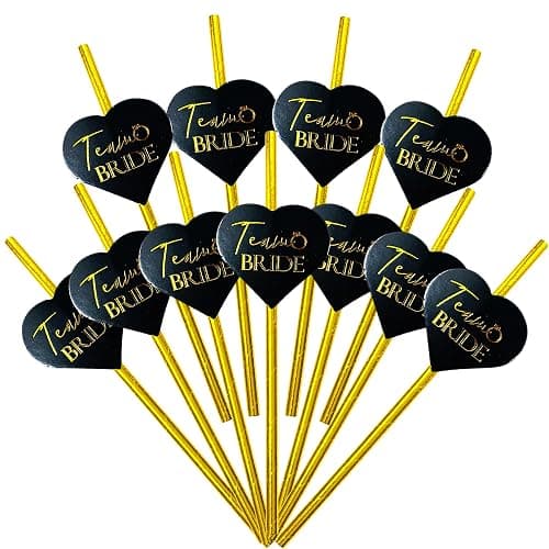 Hen Party Accessories Complete Set 47pcs - Black and Gold (10 Team Bride 1 Bride to Be Sash Straws Glasses Veil Tiara) Satin Sashes Bachelorette Parties Bridal Favours thumbnail 5
