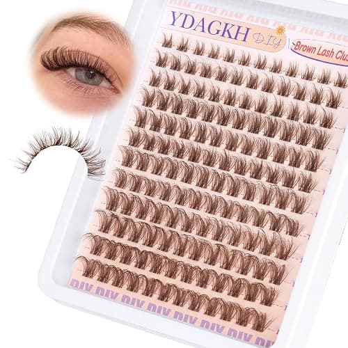 Brown Lash Clusters Natural Eyelash Clusters Invisible Band Wispy Lash Extension 8-16mm D Curly Cluster Eyelash Extensions Clear Band Individual Clusters Lashes DIY Volume Dark Brown Eyelash Extension thumbnail 6