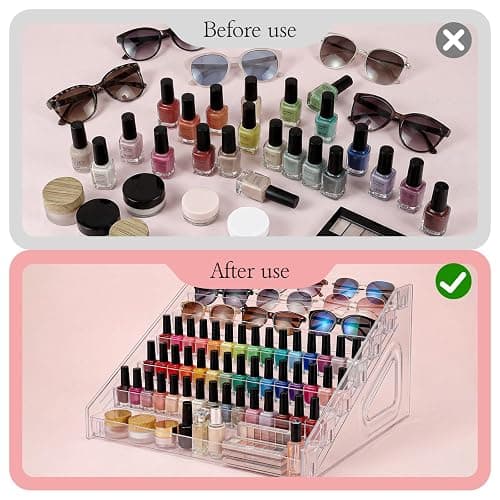 Oqqlin 2 Pcs 7 Layers Nail Polish Organizer, Clear Plastic Nail Polish Stand Large Essential Oil Storage Holder for Cosmetic, Eyeglasses, Perfume, Jewelry, Lipstick thumbnail 4