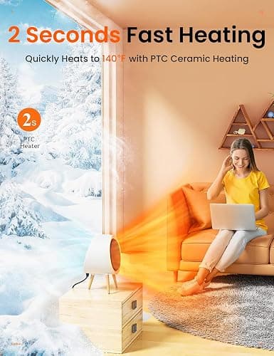 Gaiatop Portable Space Heater for Indoor Use, 1000W/600W Small Electric Desk Heater for Bedroom or Office, 2s PTC Ceramic Heating, Overheat & Tip-Over Protection, Cute Gifts for Women Men, White thumbnail 3