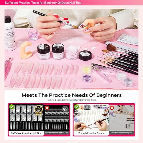 Glamonade Acrylic Nail Kit for Beginners: Professional Nail Set with Drill Acrylic Powder Gel Polish Nail Stamp for Home Starter Practice & DIY Manicure thumbnail 8