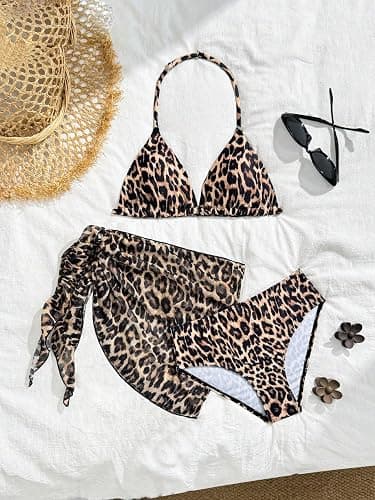 RoseSeek Girl's 3 Piece Swimsuits Floral High Waisted Bikini Bathing Suit with Mesh Coverups Skirt thumbnail 6