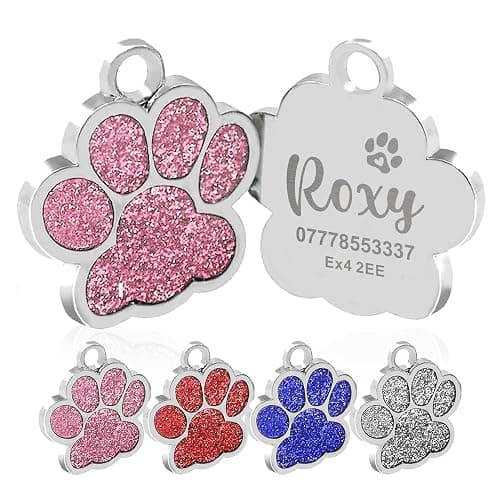 Dog Tags Personalized for Pets Dog Tag Cat Tags Personalized Dog Name Tags Personalized Dog Tags Custom Dog Tags Dog ID Tags Engraved Small Glitter Bling Paw Print(Pink Design 4) thumbnail 5