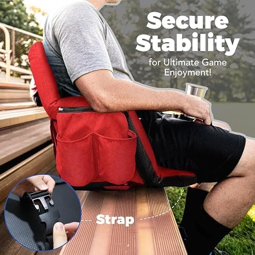 Extra Wide Stadium Seats With Back Support 2 Pack, Exclusive "Sofa Style" Design Thick Bleacher Chairs With Back and Cushion, 6 Reclining Positions - Ultimate Comfort for Sports Events (Red, 25") thumbnail 6
