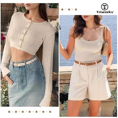 TRIWORKS 3 Pack Women Skinny Leather Belt for Jeans Pants Dress Ladies Thin Waist Belt with Gold Buckle thumbnail 2