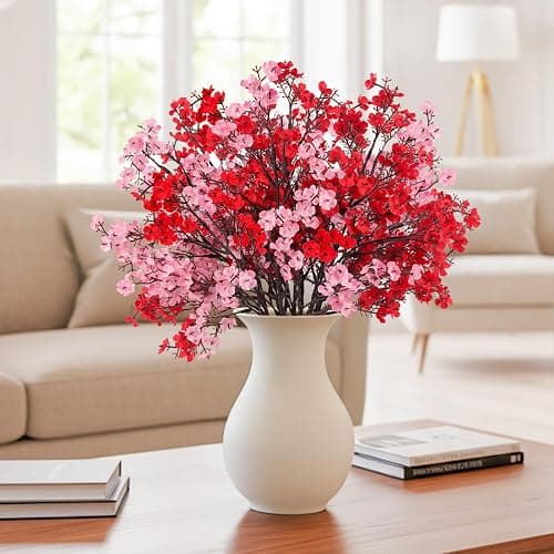 HIAGROW 8Pcs Babys Breath Fake Artificial Flowers, Real Touch Red Pink Mix and Match Plants Silk Flowers for Vase Home Office Wedding Valentine's Day Indoor Outdoor Centerpiece Table Party Decoration thumbnail 2