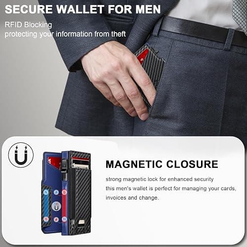 Wallet for Men Wallet with Slim Pop Up Card Holder 9-13 Cards, Bifold Minimalist Smart Wallet RFID Blocking Credit Card Holder with ID Window & Stretchable Cash Slot Compact Metal Aluminum Card Case thumbnail 7
