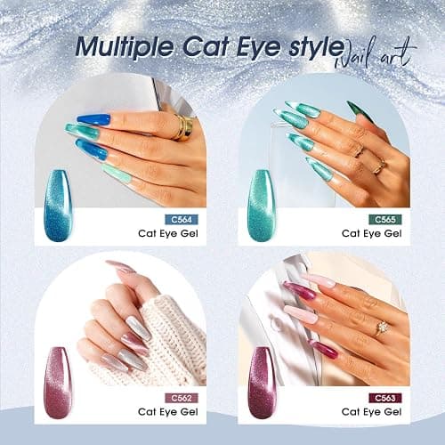 ROSALIND Cat Eye Gel Polish Set, 12 PCS Red Purple Blue Cateye Gel Polish | Swirl Shell Thread Holographic Sparkle Finish, Magnetic Cateye Effect with Magnet Stick, Soak Off UV LED Cured Gel Polish thumbnail 4