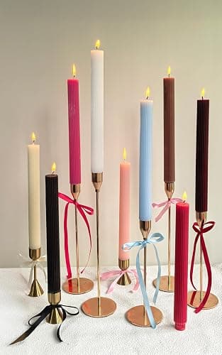 PAMELIFE 2 Pack | 10" Premium Unscented Ribbed Wick Taper Candles, Tall Ribbon Wax Dinner Unscented Modern Home Décor Soy Wax Handmade 12 Hours candlesticks (Brown) thumbnail 3