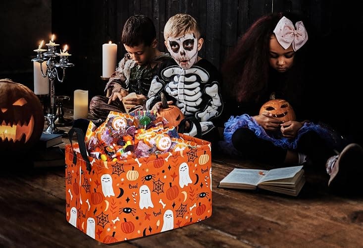 DUYIY Rectangle Pumpkin Ghost Pattern Gift Storage Basket Home Shelf Storage Basket Organizer Box Clothes Laundry Hamper Nursery Basket Laundry Basket with Handles thumbnail 5