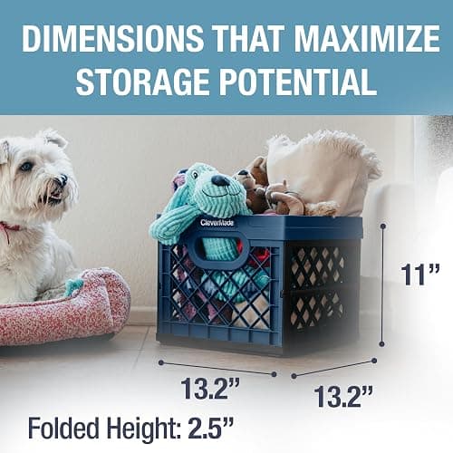 CleverMade Collapsible Milk Crate 25L (6.6 Gal) 3 Pack, 50 lb Capacity Heavy Duty Folding Crate – Stackable Storage Crates with File Rails, Plastic Collapsible Crates - Ocean thumbnail 2