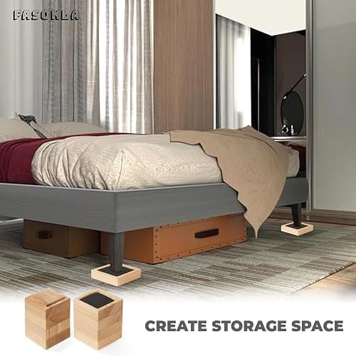 Bed Risers, Furniture Risers (Set of 8-Height 1") Can be Adjusted to 2'' 3''or 4'', Lifts Furniture Risers, Solid Natural Wood Risers, Non-Slip Recessed Hole (Square-Natural Color) thumbnail 6