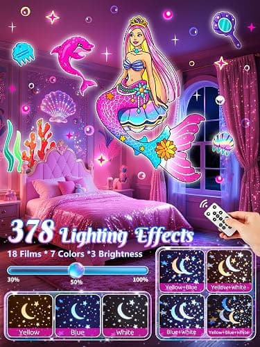 Little Mermaid Toys, 15 Soothing Sounds+18 Films+378 Colors Kids Night Light Projector, 360°+Remote+Cordless+Pink Mermaid Birthday Gifts for Girls, Princess Toys Princess Room Decor[Dreamy Packaging] thumbnail 6