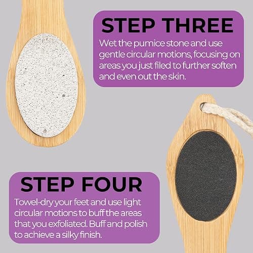 Dermasuri - 4 in 1 Exfoliating Foot Scrub Kit - Multi Purpose Foot Care - Natural Bamboo Pedicure Foot Spa Kit - Pumice Stone Callus Remover - Stainless Steel File, Sand Paper Surface, & Dry Brush thumbnail 4