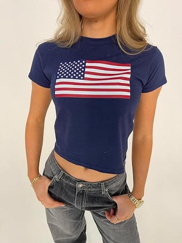 Women American Flag Graphic Crop Tops Independence Day Y2k Baby Tee for Teen Girls 4th of July Cropped Tshirt thumbnail 6