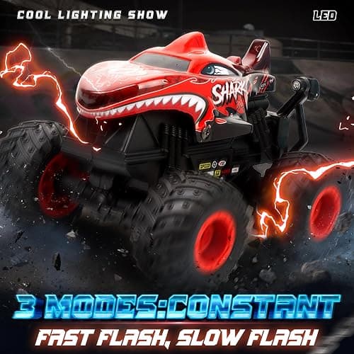 BEZGAR Monster Truck Toys - Remote Control Monster Truck with Light & Music, Dinosaur Toys for Kids, 1:20 Scale RC Truck with 360° Spins and Drifting, Remote Control Car for Boys 4-7 Red thumbnail 5