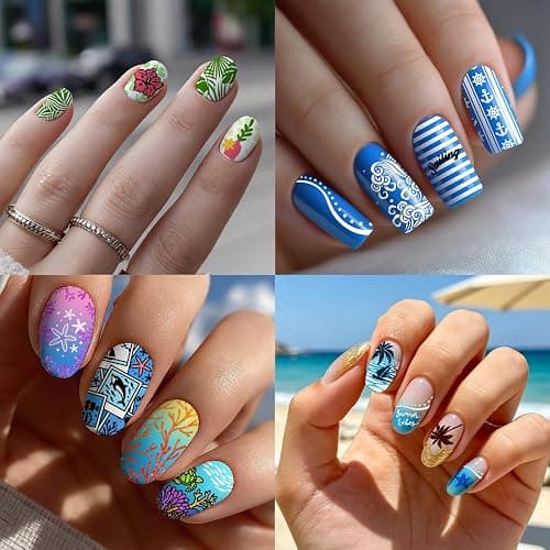 Arbuya Tropical & Ocean Nail Stamping Plates Set of 3 - Palm Leaves,Starfish, Coral, Stripes & Summer Drinks Design Template for Beach Nail Art DIY Print Manicure Salon Design Supplies Tool thumbnail 5