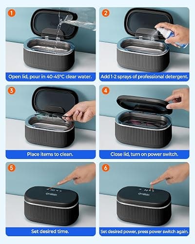onlikin 35W Ultrasonic Jewelry Cleaner, 45KHz Retainer Cleaner for Jewelry, 5 Timer & 3 Power Modes, Eyeglasses, Rings, Watch Strap, Dentures - 20oz, 304 Stainless Steel Tank, Quiet <38dB (Black) thumbnail 9