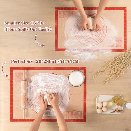 Non-slip Pastry Mat Extra Large with Measurements 28''By 20'' for Silicone Baking/ Counter Mat, Dough Rolling Mat,Oven Liner,Fondant/Pie Crust Mat By Folksy Super Kitchen Red - 28"L x 20"W thumbnail 2