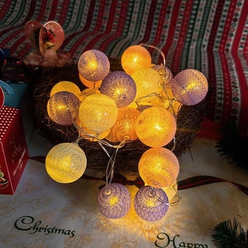 Gardeningwill 3M/10Ft 30 Purple White Ball LED Xmas Wedding Battery Operated String Fairy Light thumbnail 4