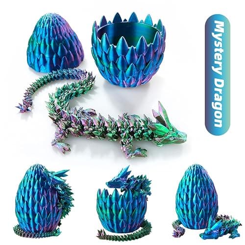 3D Printed Dragon Egg, 15Inch Crystal Dragon with Egg,Surprise Egg,Articulated Fidget Toys for Executive Home Office Decor,Toys for Kids Gifts thumbnail 3