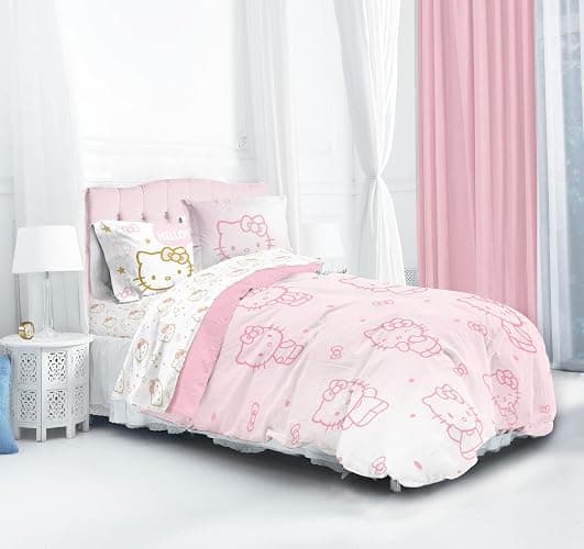 Jay Franco Hello Kitty Twin Comforter Set - 5 Piece Bedding Includes Sheet Set & Pillow Covers - Super Soft Pink Bedding - Twin - Pink - Hello Kitty thumbnail 3