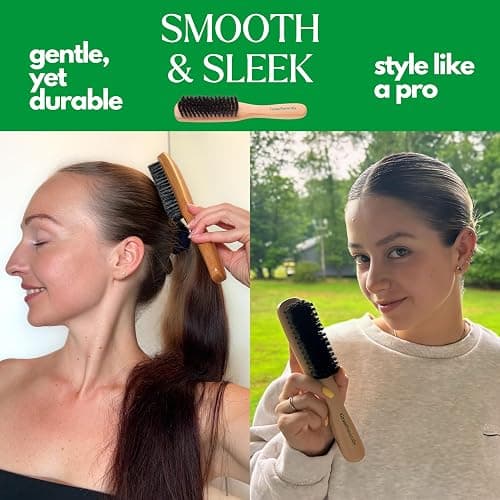 GranNaturals Boar Bristle Slick Back Hair Brush - Soft/Medium Smoothing Hairbrush to Style, Polish, & Lay Hair Down Flat to Create a Sleek Frizz Free Hairstyle for Women and Men - Wooden Handle thumbnail 5