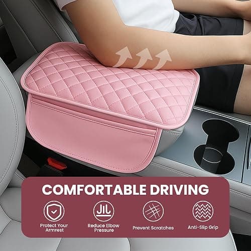 DSCARCovers Upgraded Car Center Console Cover Pink,Microfiber Leather Car Armrest Cover Cushion with 2 Storage Bags,Universal Car Armrest Storage Box Car Interior Accessories for Most Vehicles (Pink) thumbnail 4