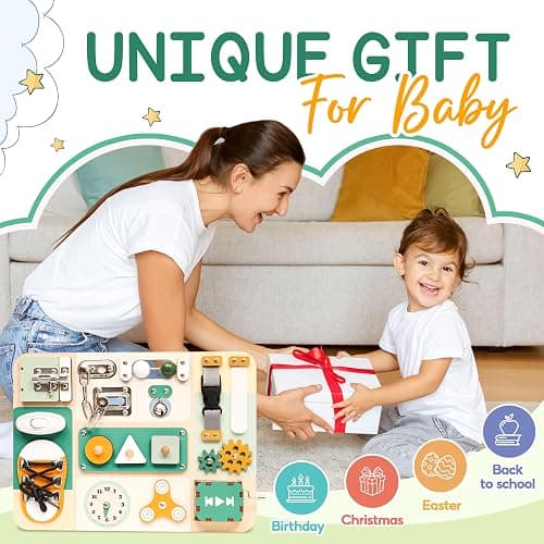 KALOTOYS Montessori Busy Board for Baby & Toddlers 1-3 | Wooden Sensory Activity Board with 13 Activities, Real Metal Locks & Latches | Fine Motor Skills Educational Toy for 1 2 3 Year Old thumbnail 7