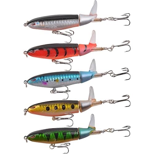 Whopper Fishing Lure for Bass, 5pcs Popper Lures Plopper Floating Pencil Bait with Rotating Tail Treble Hooks for Pike Catfish Bass Saltwater Freshwater thumbnail 8