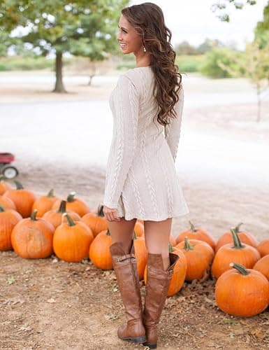 Mansy Sweater Dress for Women Cable Knit Ribbed A-Line Short Fitted Pullover Sweaters Dresses Fall Winter thumbnail 5