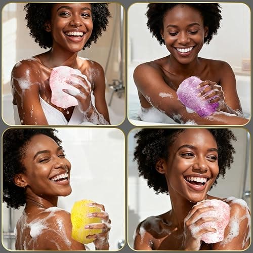 UJFQBH 3 Pack African Net Sponge, African Exfoliating Net Bath Sponge Long Net Bath Sponge Exfoliating Shower Body Scrubber Back Scrubber Skin Smoother,Great for Daily Use (Pink,Yellow,Purple) thumbnail 7