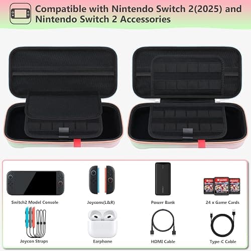 Supmay Carrying Case for Nintendo Switch 2(2025), Protective Hard Shell Portable Travel Carry Case Pouch Holds with 24 Game Cartridges and Mesh Pocket for Switch 2 Accessories, Fancy Pink Green thumbnail 2