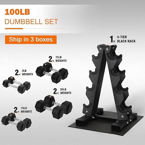 Fitvids Rubber Coated Hex Dumbbell Set with Storage Rack, 100/150/200/550 LB Hand Weight Set with Anti-Slip Grip for Home Gym thumbnail 3