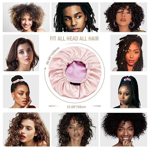 BONNET QUEEN Silk Bonnet for Sleeping Satin Bonnet Double Layer Hair Bonnet Reversible Adjustable Bonnet Sleep Cap for Women Curly Hair(4 Items Gift Pack, Jade + Rose Gold) thumbnail 6