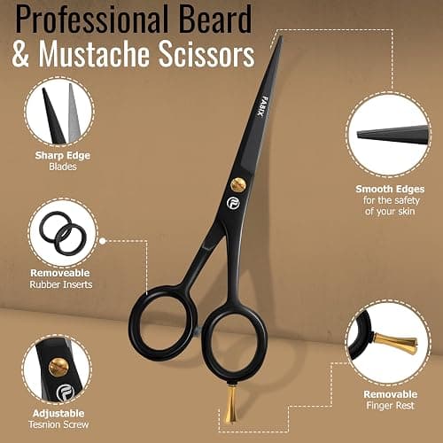5” Professional Beard Mustache Scissors with 1 Beard Comb, 1 Mustache Comb and Travel Pouch - Perfect Beard Trimming Scissors for All Facial Hair Scissors - Grooming Scissors thumbnail 3