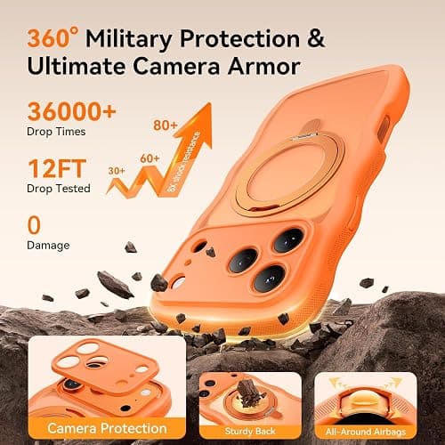 360° Spin Magnetic Stand for iPhone 17 Pro Case for Women Girls, Upgraded [Full Camera Protection, Fit for MagSafe, Cute Wave Non-Slip Phone Case for iPhone 17 Pro, Official Cosmic Orange thumbnail 6