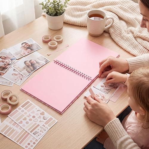 8 x 8in Pink Scrapbook Album, 60 Pages Striped Creative DIY Photo Album | Pink Memory Photo Book, Scrapbook Cute for Pictures Stickers, Travel, Wedding, Craft Parties, Baby, Birthday Dinners & Gift thumbnail 2