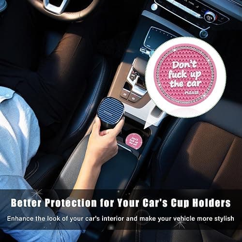 Ziciner 2 Pack Bling Car Cup Holder Coaster, 2.75 Inch Anti-Slip Auto Insert Cup Coaster, Crystal Car Drink Cup Mat Perfect for Women Girls, Universal Interior Decor Accessories (Pink) thumbnail 4