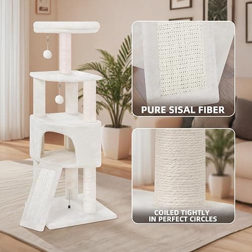 HUITREE 45in Cat Tree Tower with Big Condo for Indoor Kitten,Cat Tower with Scratching Post,Scratching Board and Cat Toys,Multi-Level,Small Space,Transformer Cat Tree, Beige(New) thumbnail 4