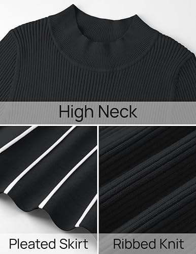 ZESICA Womens 2025 Fall Turtleneck Long Sleeve Sweater Dress Tie Waist Casual Loose Ribbed Knit A Line Midi Dresses thumbnail 2
