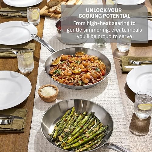 T-fal Stainless Steel Cookware Set, 11 Piece, Induction Cookware, Oven Safe to 500°F, Kitchen Cooking Set w/Fry Pans, Pots and Pans, Dutch Oven, Saucepans, Kitchen Essentials, Silver thumbnail 4