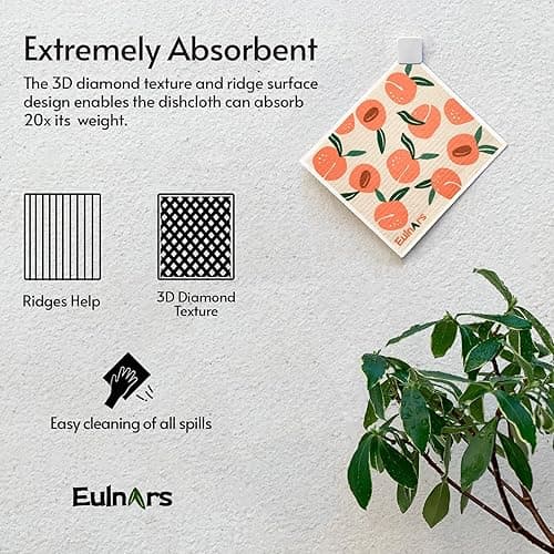 Eulnars Swedish Dishcloths for Kitchen, 8 Pack Reusable Paper Towels with Clips, Non-Scratch Swedish Kitchen Towels, Super Absorbent Cellulose Sponge Cloths, Dishwasher Safe, No Odor - Fruit Party thumbnail 4