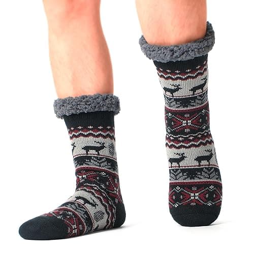 The Metluks Men's Slipper Socks with Non-Slip Grippers, Thermal Fuzzy Warm Sherpa Lining, Cozy Gifts thumbnail 2