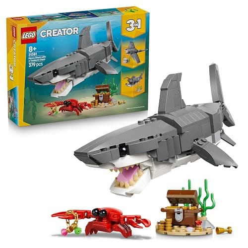 LEGO Creator 3in1 Fierce Shark with a Treasure Chest Toy - Sea Animal Figure Transforms into an Anglerfish or Manta Ray - Room Decor Idea for 8+ Year Old Boys & Girls - 31381 - Image 1