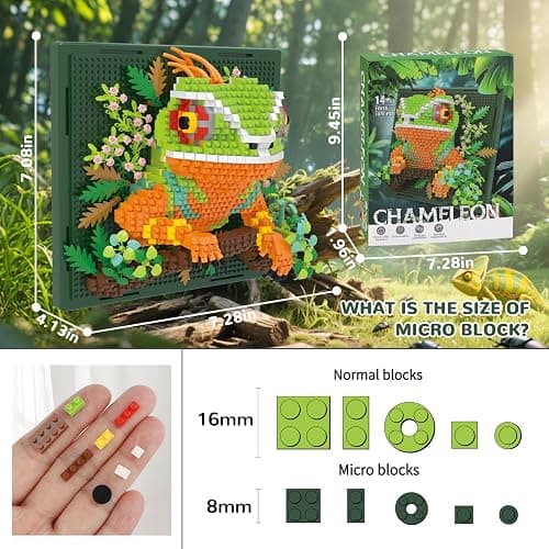 BseSparklion Chameleon Animal 3D Wall Art Micro Mini Building Blocks Set, Unique Home Wall Decor or Table Display, No Compatible with Lego, Ideal Gift Toy for Adults & Boys Girls 14+ (1376 PCS) thumbnail 3