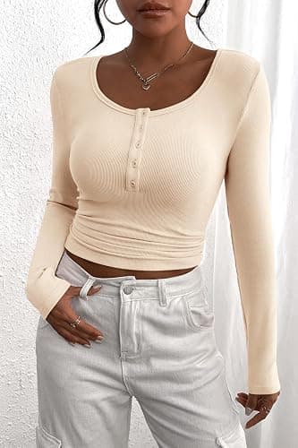 PRETTYGARDEN Women's 2025 Spring Fall Long Sleeve Henley T Shirts Button Ribbed Knit Slim Fit Casual Basic Tops Blouse thumbnail 4