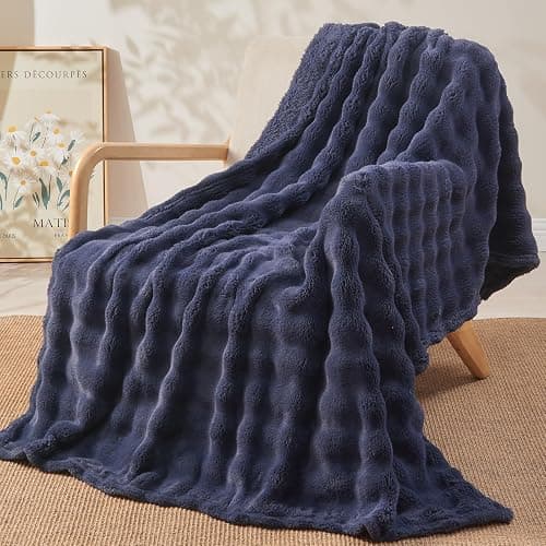 NEWCOSPLAY Throw Blanket for Couch Dark Navy Super Soft Flannel Fleece 3D Bubble Lightweight Bed Blanket All Season Use (Dark Navy, Throw(50"x60")) thumbnail 9