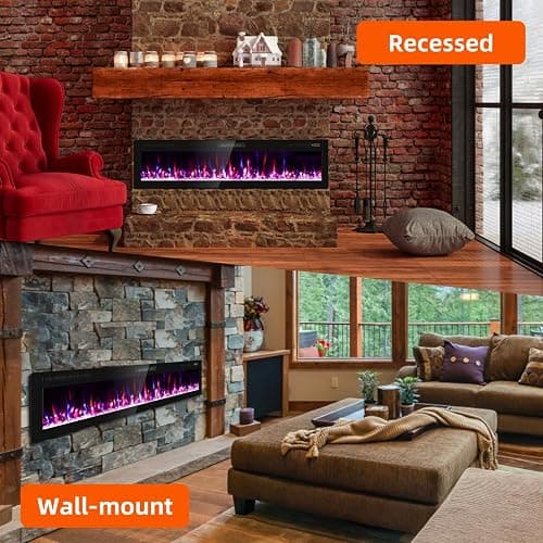 Zionheat 72 inch Wide Screen Electric Fireplace-Wall Fireplace for Living Room-Fireplace Inserts/Wall Mounted with Remote Control, Timer, Dimmer, 12 Flame Colors, 750/1500W thumbnail 7