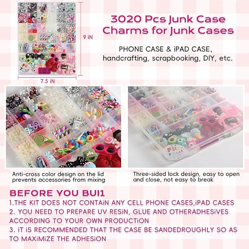 EIiovcnya 4980 Pcs Junk case Charms for Junk Cases, DIY Junk Phone case, Nail Charms, Bling Resin Rhinestone, Bows, Star, Love, Candy, Letter Beads,Beads，etc. thumbnail 2